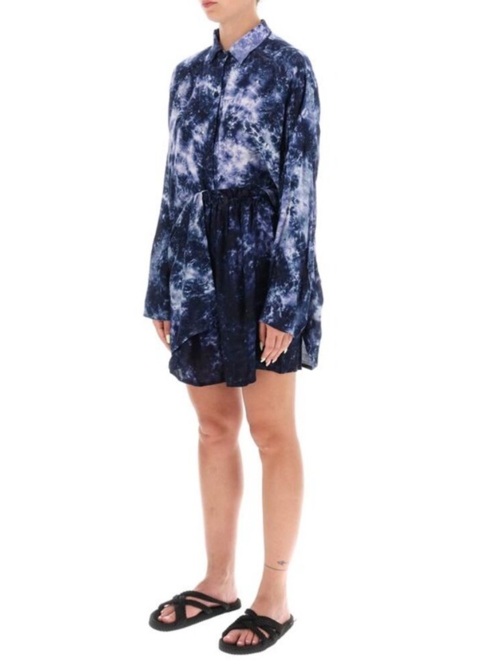 Sunchasers Blue Abstract Tie Dye Sleep Pajama Lounge Set Long Sleeve Shorts OS